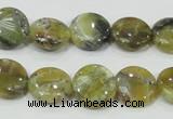 COP557 15.5 inches 14mm flat round natural yellow & green opal beads