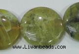 COP559 15.5 inches 30mm flat round natural yellow & green opal beads