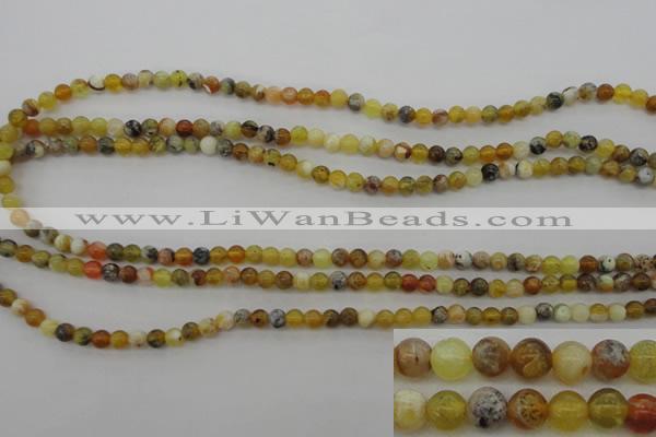 COP586 15.5 inches 4mm round natural yellow & green opal beads