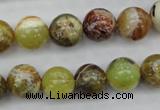 COP590 15.5 inches 12mm round natural yellow & green opal beads