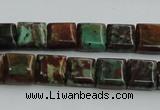 COP613 15.5 inches 10*10mm square double drilled green opal beads