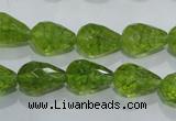 COQ109 15.5 inches 10*14mm faceted teardrop dyed olive quartz beads