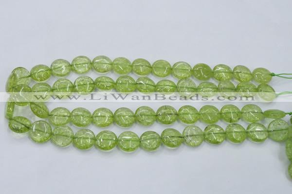 COQ25 16 inches 15mm flat round dyed olive quartz beads wholesale