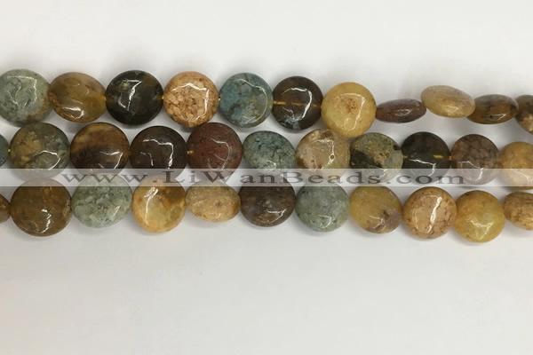 COS245 15.5 inches 14mm flat round ocean stone beads wholesale