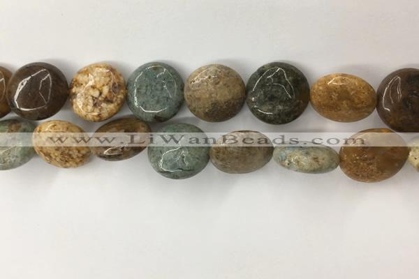 COS246 15.5 inches 16mm flat round ocean stone beads wholesale