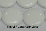 CPB100 15.5 inches 25mm flat round white porcelain beads wholesale