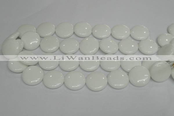 CPB100 15.5 inches 25mm flat round white porcelain beads wholesale