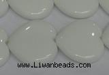 CPB107 15.5 inches 25*25mm heart white porcelain beads wholesale