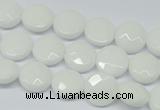 CPB301 15 inches 12mm faceted coin white porcelain beads