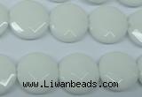 CPB303 15 inches 16mm faceted coin white porcelain beads