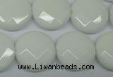 CPB304 15 inches 18mm faceted coin white porcelain beads