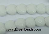 CPB311 15 inches 14*14mm faceted heart white porcelain beads