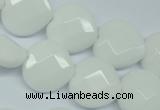 CPB312 15 inches 16*16mm faceted heart white porcelain beads