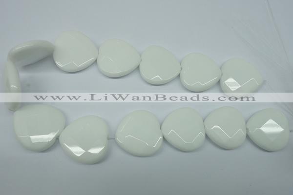 CPB316 15 inches 30*30mm faceted heart white porcelain beads