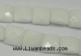 CPB320 15 inches 12*12mm faceted square white porcelain beads