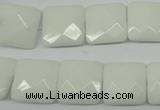 CPB321 15 inches 14*14mm faceted square white porcelain beads