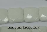 CPB323 15 inches 18*18mm faceted square white porcelain beads