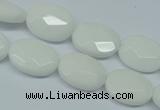 CPB336 15 inches 10*14mm faceted oval white porcelain beads