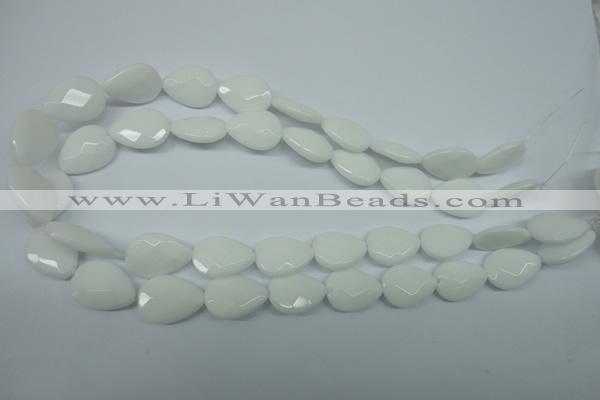 CPB348 15 inches 15*20mm faceted flat teardrop white porcelain beads