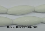 CPB359 15 inches 10*30mm faceted rice white porcelain beads wholesale