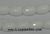 CPB41 15.5 inches 10*14mm faceted drum white porcelain beads