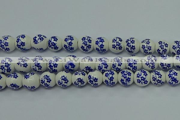 CPB505 15.5 inches 14mm round Painted porcelain beads