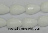 CPB53 15.5 inches 13*18mm faceted teardrop white porcelain beads