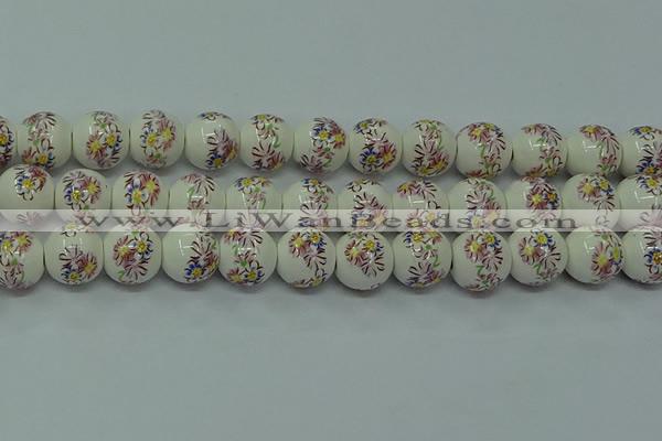 CPB575 15.5 inches 14mm round Painted porcelain beads