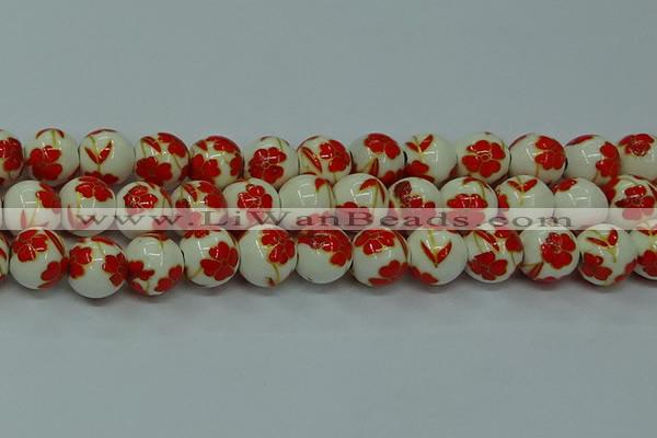 CPB763 15.5 inches 10mm round Painted porcelain beads