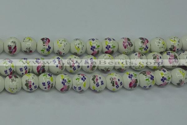 CPB774 15.5 inches 12mm round Painted porcelain beads