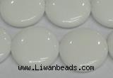 CPB99 15.5 inches 20mm flat round white porcelain beads wholesale