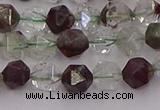 CPC15 15.5 inches 6mm faceted nuggets green phantom quartz beads