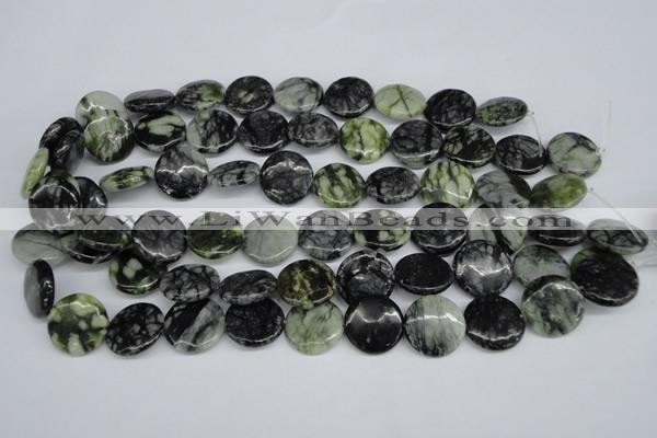 CPJ215 15.5 inches 18mm flat round green picasso jasper beads