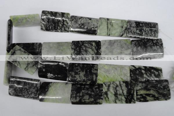 CPJ240 15.5 inches 25*35mm flat tube green picasso jasper beads