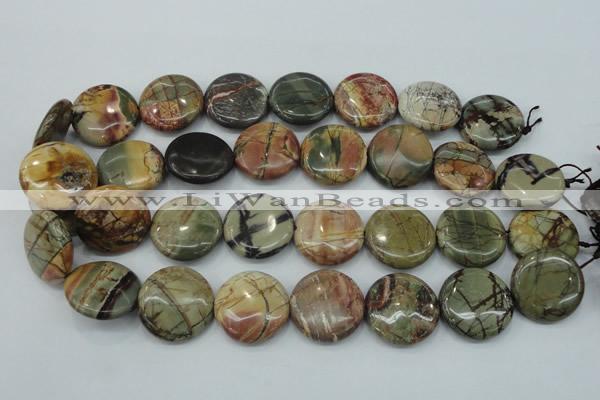 CPJ28 15.5 inches 25mm flat round picasso jasper beads wholesale