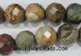 CPJ304 15.5 inches 14mm faceted round picasso jasper beads wholesale