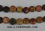 CPJ350 15.5 inches 8mm flat round picasso jasper gemstone beads