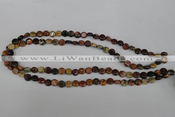 CPJ350 15.5 inches 8mm flat round picasso jasper gemstone beads