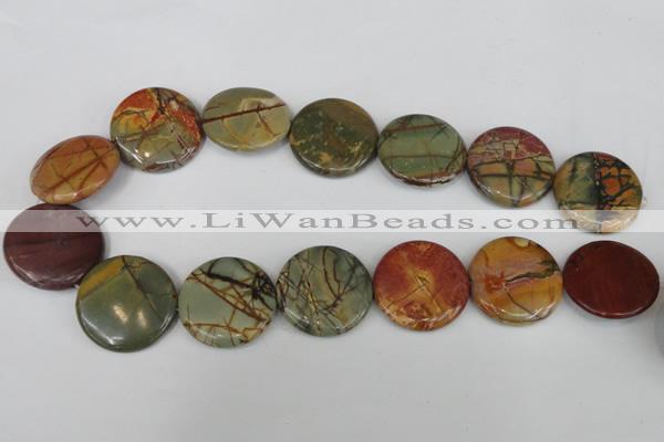 CPJ353 15.5 inches 30mm flat round picasso jasper gemstone beads