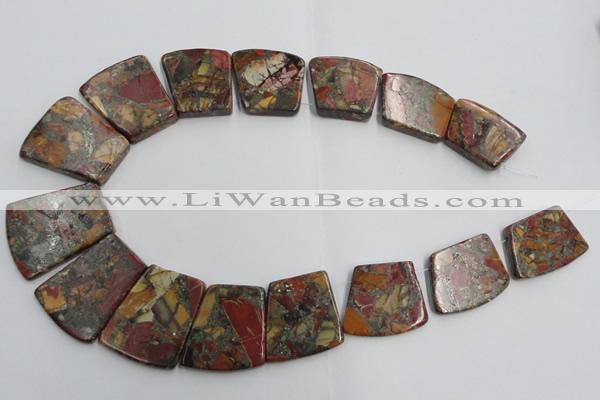 CPJ380 18*25mm - 26*32mm trapezoid picasso jasper & pyrite beads