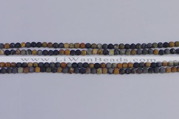 CPJ490 15.5 inches 4mm round matte black picasso jasper beads