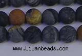 CPJ493 15.5 inches 10mm round matte black picasso jasper beads