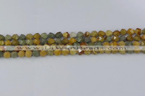 CPJ570 15.5 inches 6mm faceted nuggets wildhorse picture jasper beads