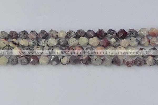 CPJ622 15.5 inches 10mm faceted nuggets purple striped jasper beads