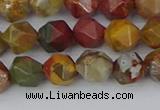 CPJ626 15.5 inches 6mm faceted nuggets picasso jasper beads