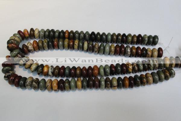 CPJ69 15.5 inches 7*14mm rondelle picasso jasper gemstone beads