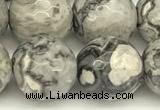 CPJ728 15 inches 12mm faceted round grey picture jasper beads