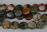 CPJ74 15.5 inches 10mm flat round picasso jasper gemstone beads