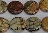 CPJ79 15.5 inches 20mm flat round picasso jasper gemstone beads