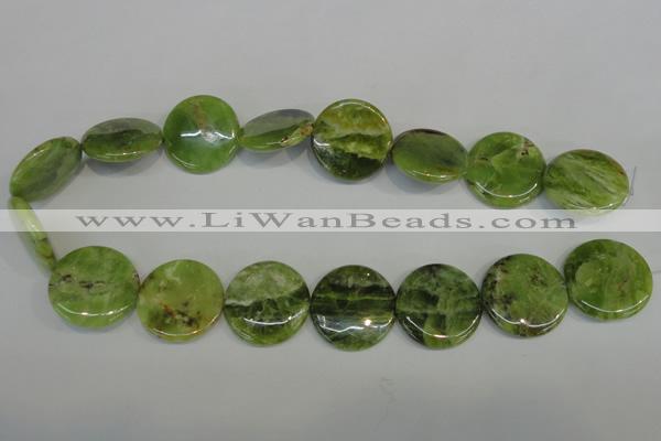 CPO30 15.5 inches 25mm flat round olivine gemstone beads wholesale